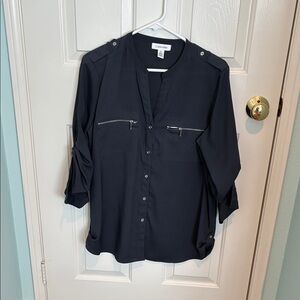 Calvin Klein Dark Blue Blouse with Zipper Details